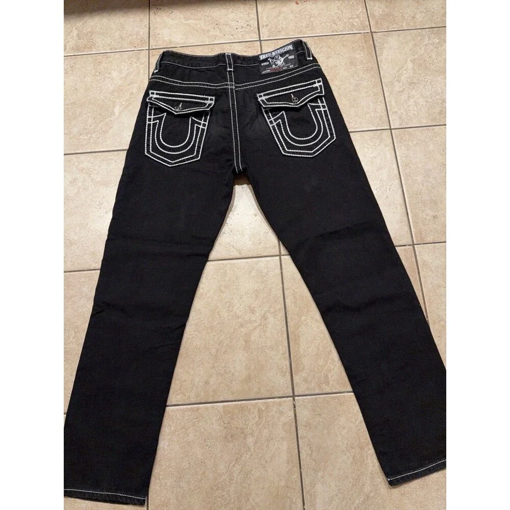 True Religion Jeans Men 36x32 Joey Super T Black Denim USA Made Rope Flap Pocket - Picture 2 of 11